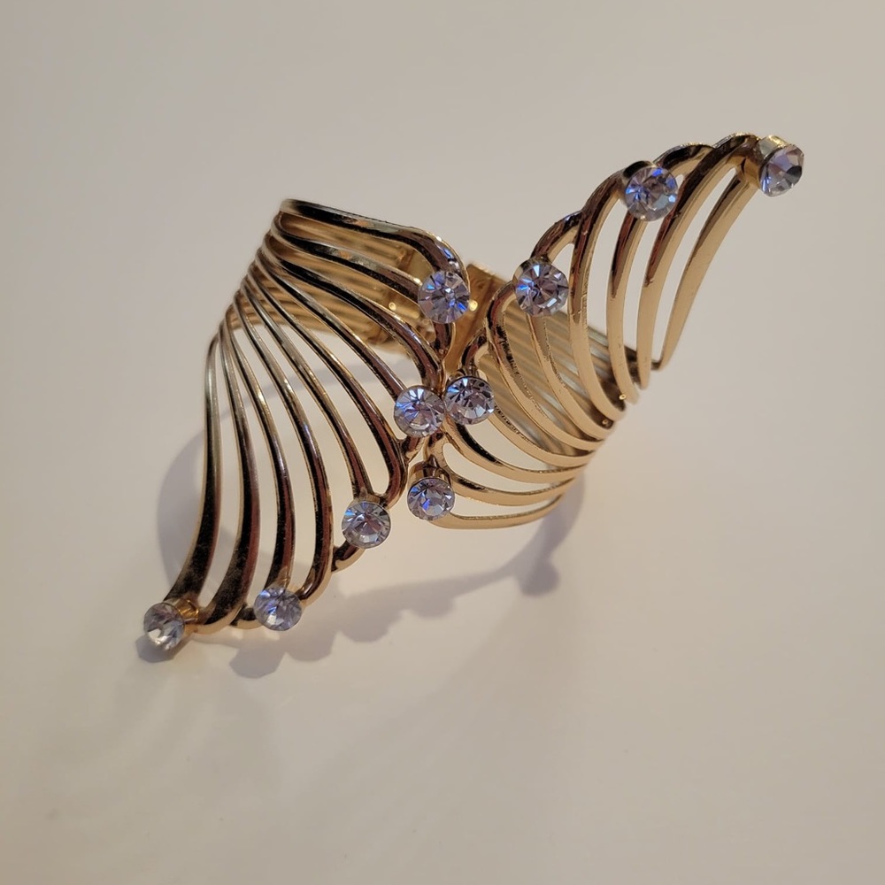Cubic Zirconia Gold Cuff Bracelet